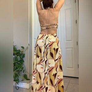 L.I.F.E. Psychadelic print cut out open front backless maxi beach dress, size M